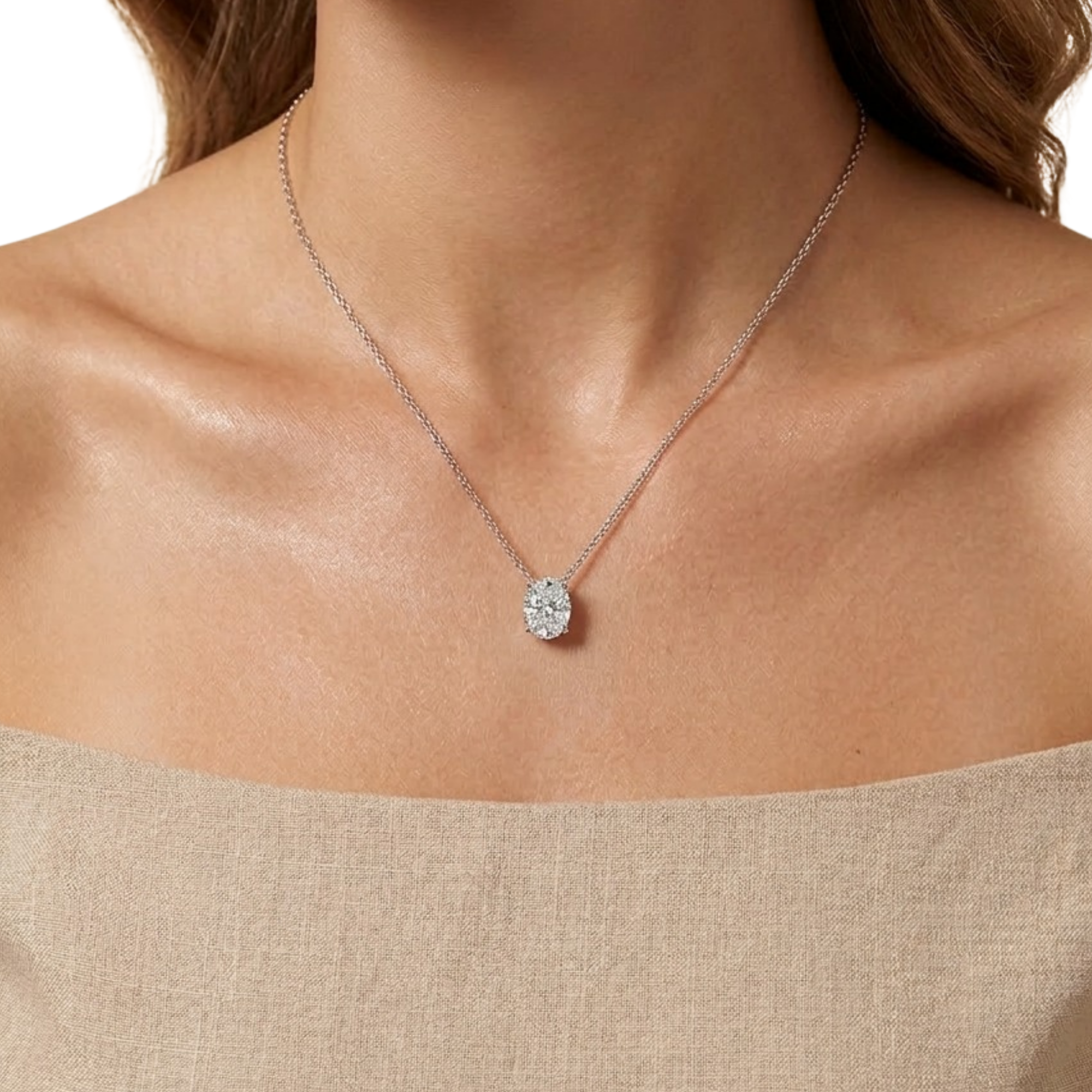 Radiant Oval Solitaire 925 Silver Necklace | Velmé