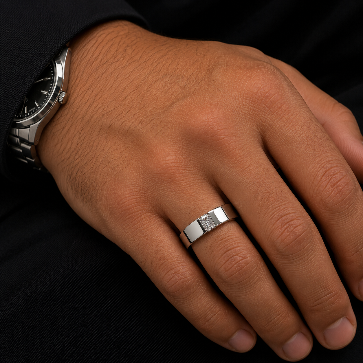 Elite Emerald Cut Men’s 925 Silver Ring | Velmé
