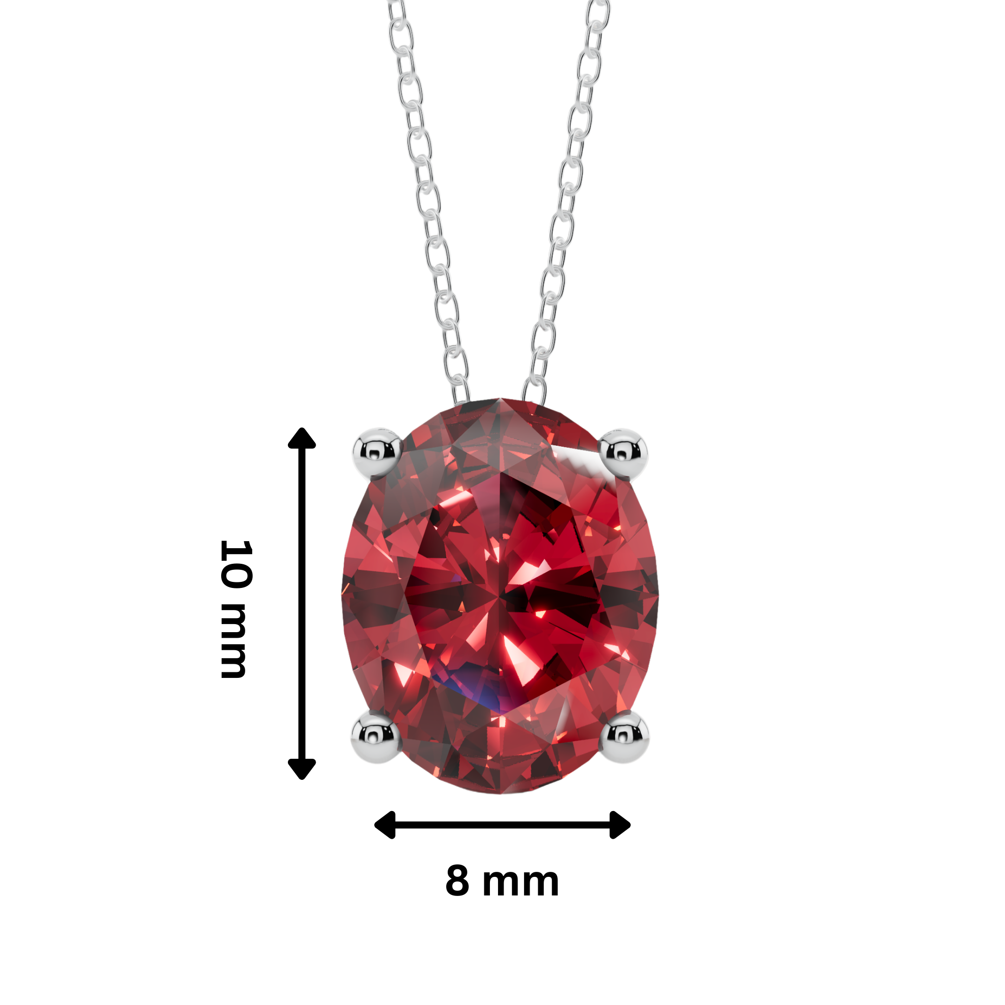 Red Oval Solitaire 925 Silver Necklace | Velmé