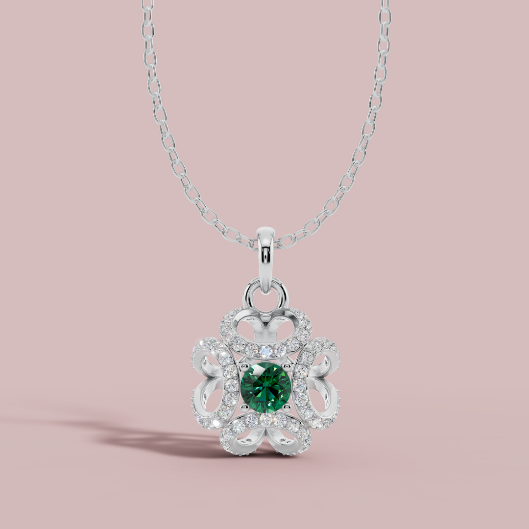 Amara Green Solitaire 925 Pure Silver Necklace My Store