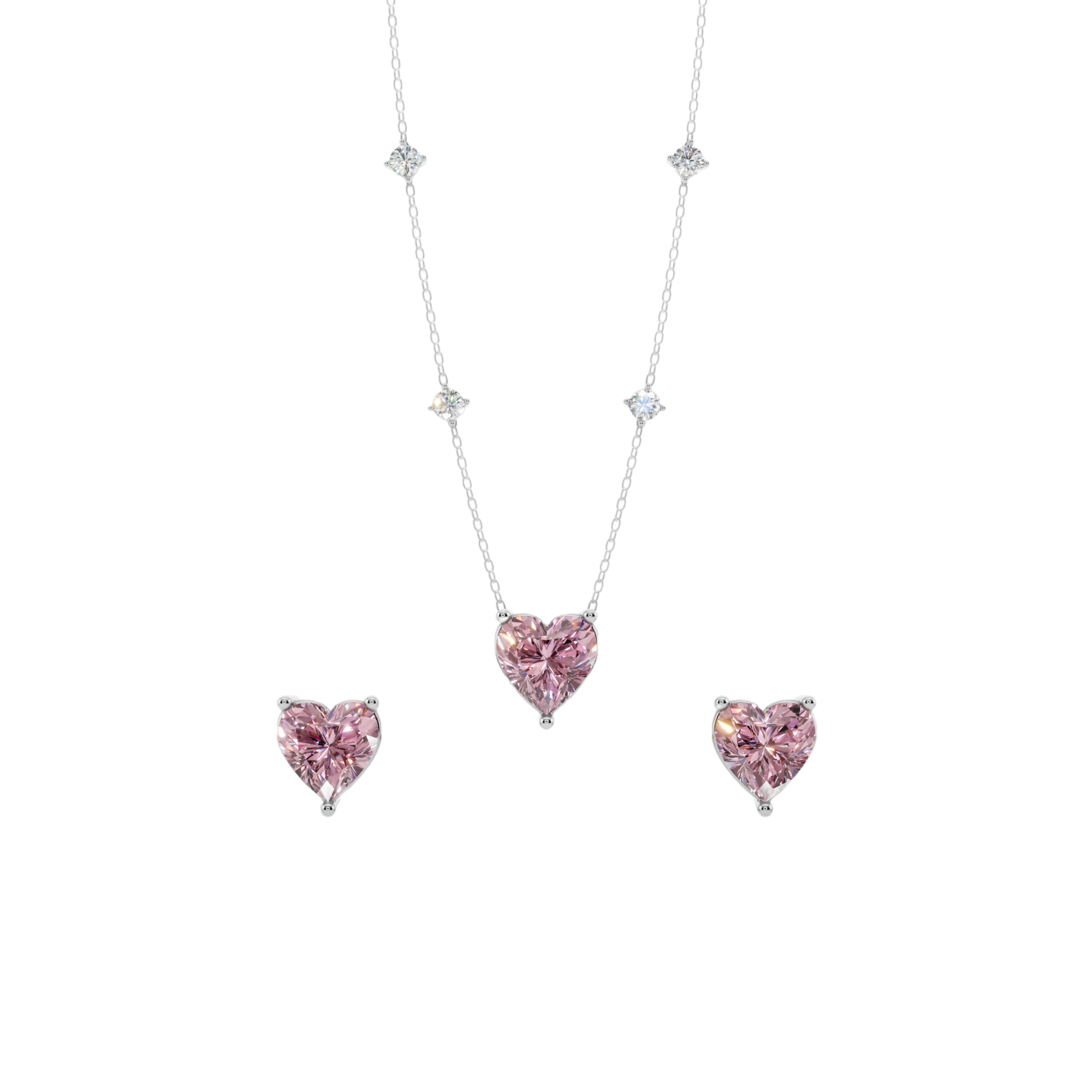 Blush Heart Solitaire Necklace Set | 925 Sterling Silver