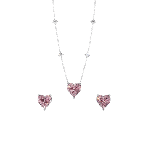 VELMÉ Blush Heart Solitaire Necklace Set | 925 Sterling Silver