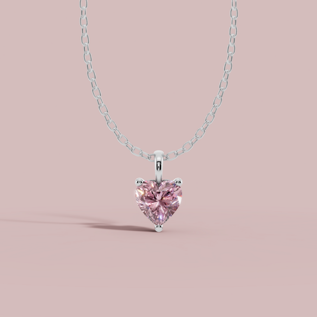 Signature Pink Heart Solitaire 925 Pure Silver Necklace My Store