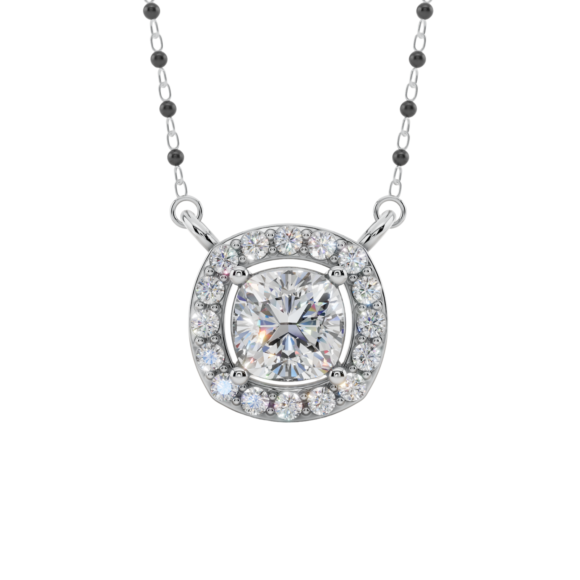Aurora Halo Cushion 925 Silver Mangalsutra | Velmé