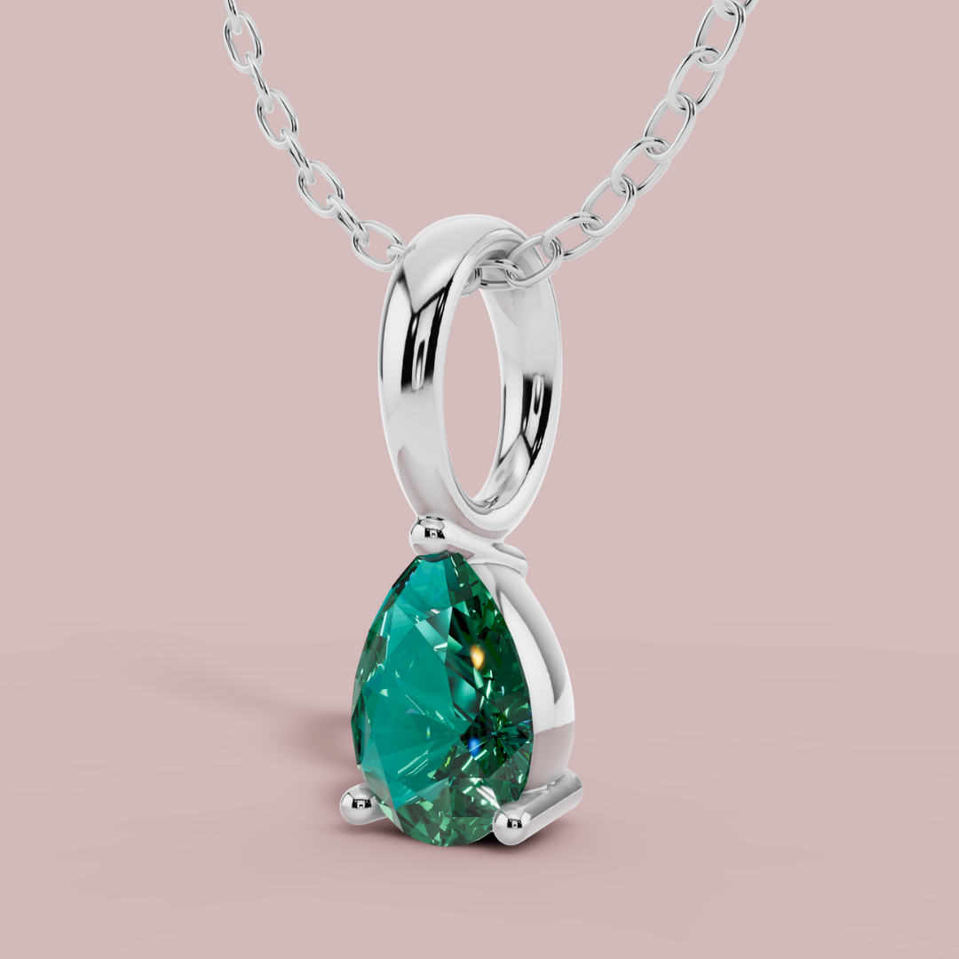 Green Teardrop Solitaire 925 Pure Silver Necklace My Store