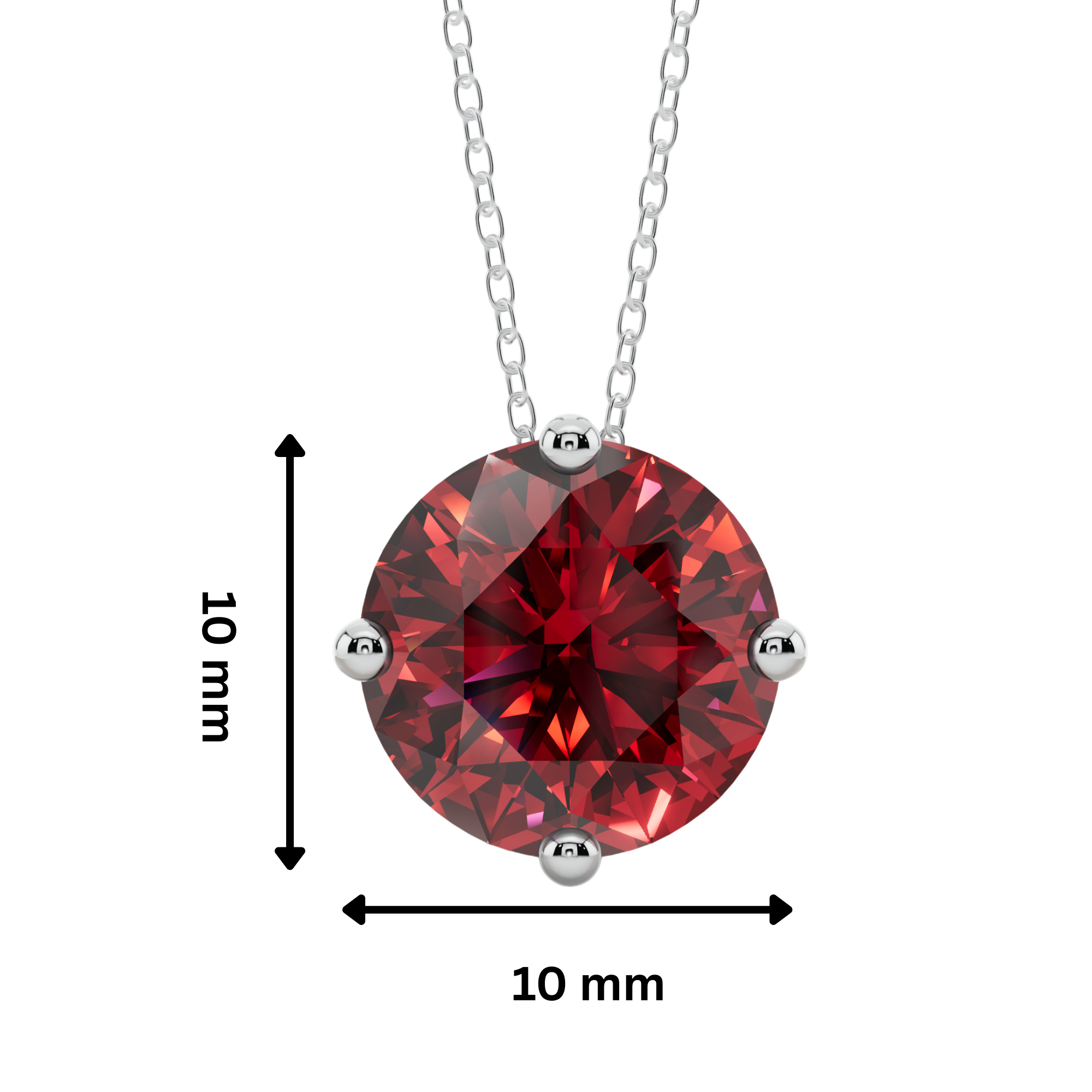 Red Round Solitaire 925 Silver Necklace | Velmé