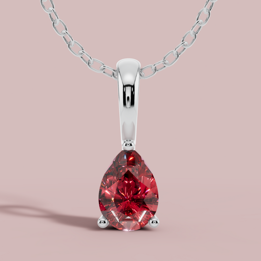Red Teardrop Solitaire 925 Pure Silver Necklace My Store