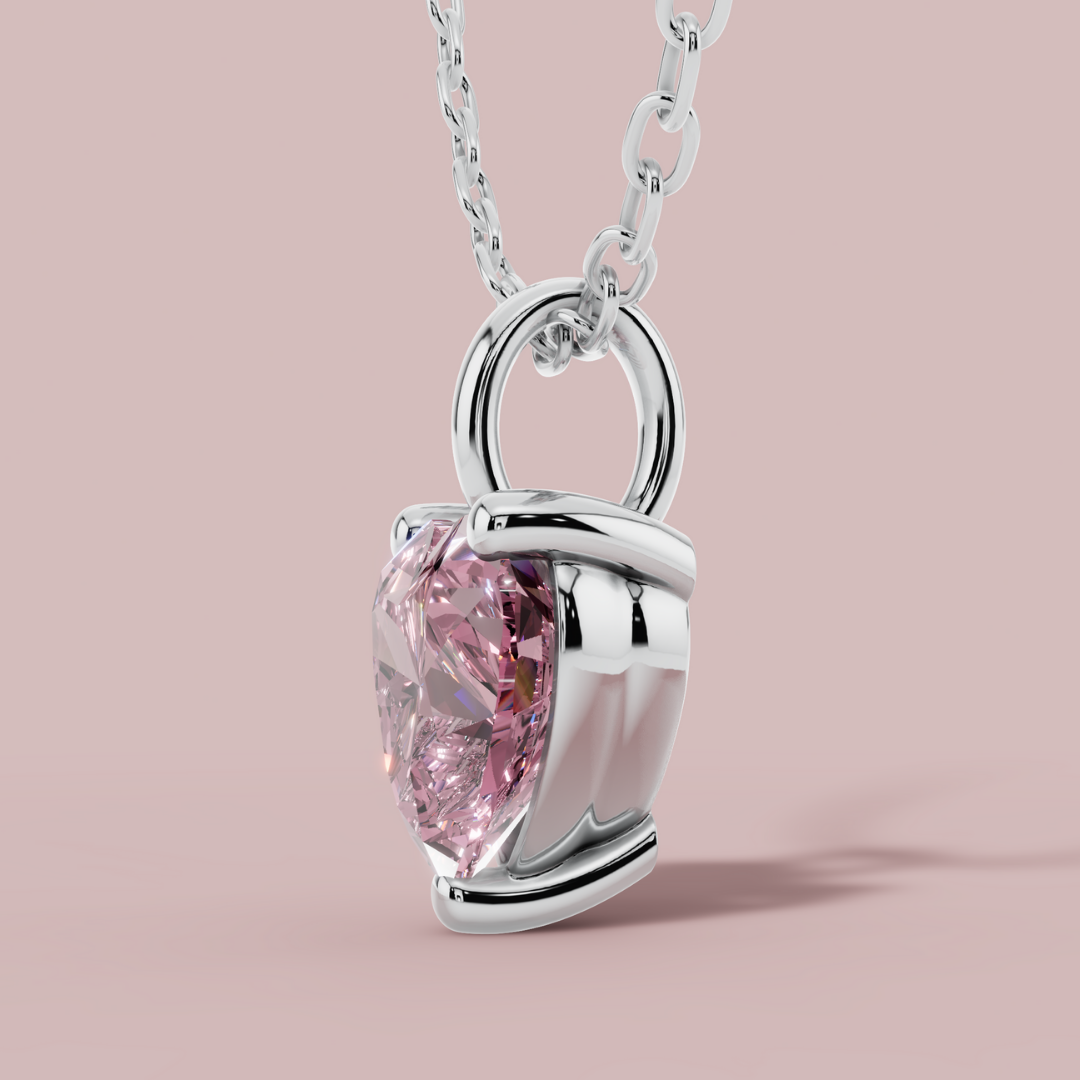 Signature Pink Heart Solitaire 925 Pure Silver Necklace My Store