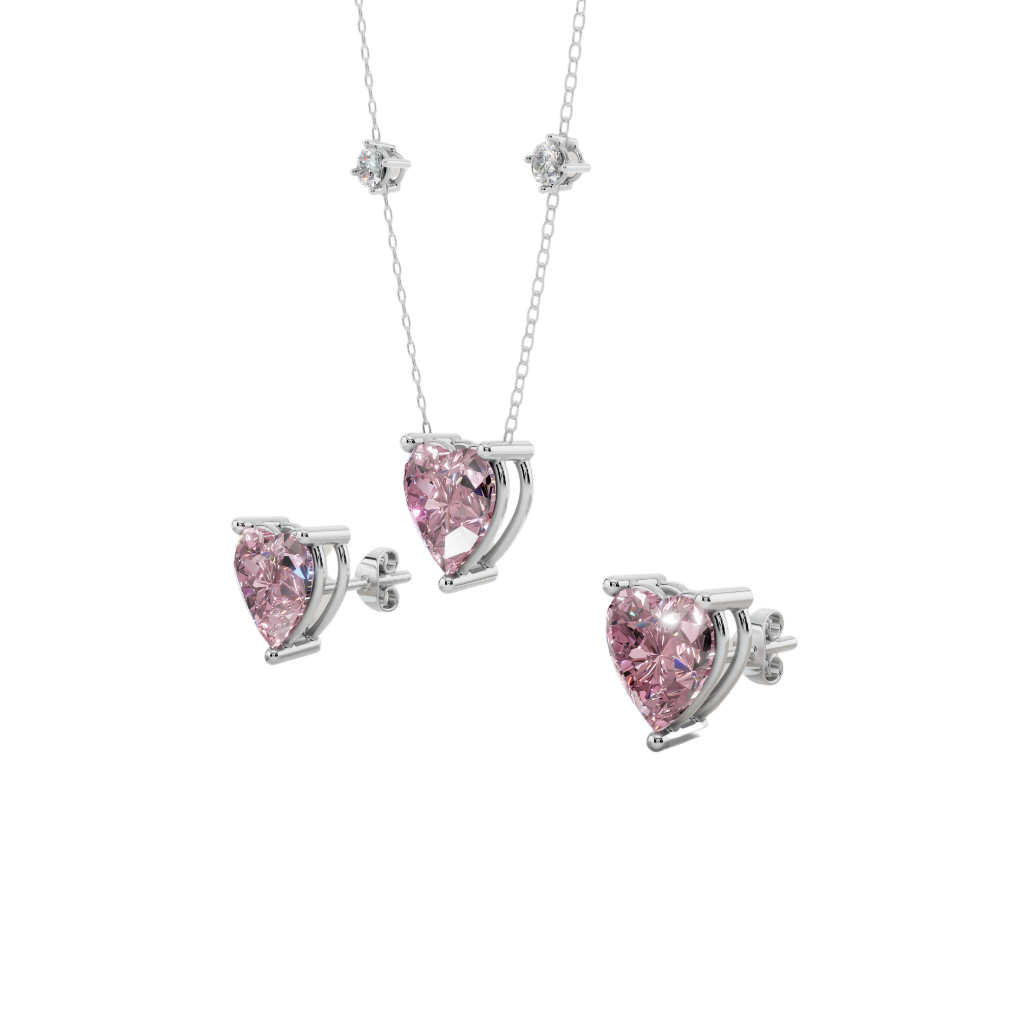 Blush Heart Solitaire Necklace Set | 925 Sterling Silver