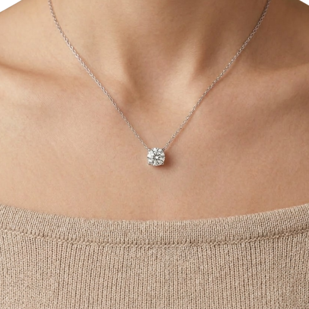 Essential Round Solitaire 925 Silver Necklace | Velmé