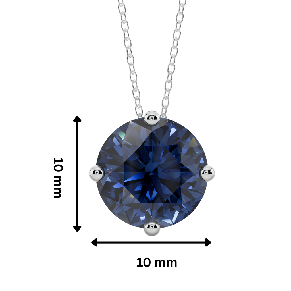 Blue Round Solitaire 925 Silver Necklace | Velmé