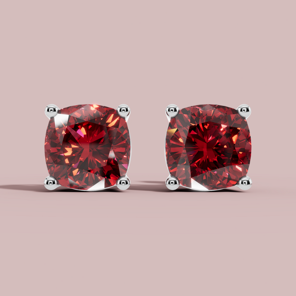 Amethian red Cushion925 Pure Silver  Stud Earrings My Store