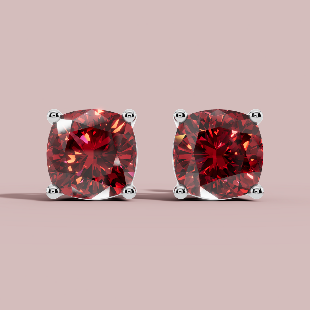 Amethian red Cushion925 Pure Silver  Stud Earrings My Store