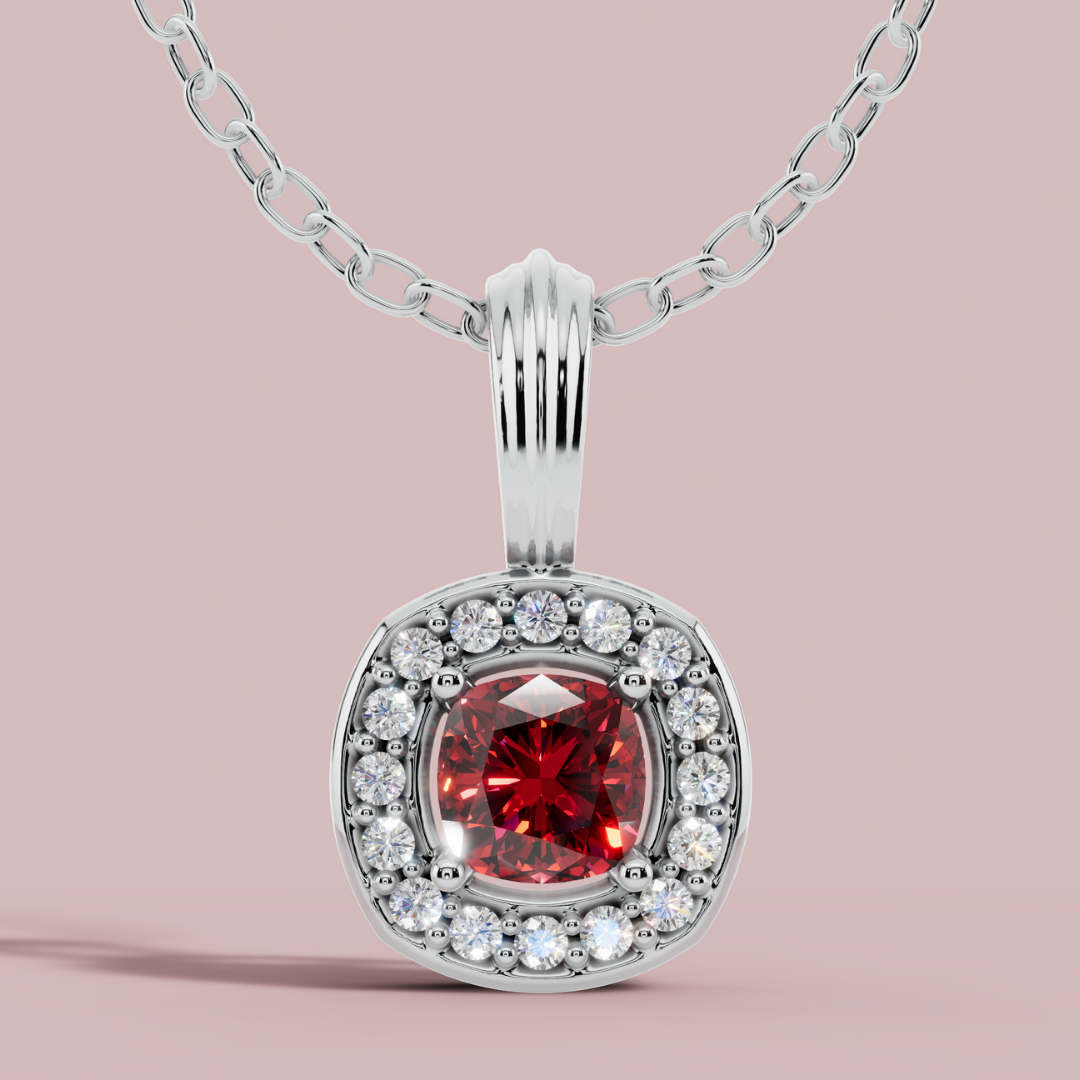 Liham Red Cushion 925 Pure Silver Necklace My Store
