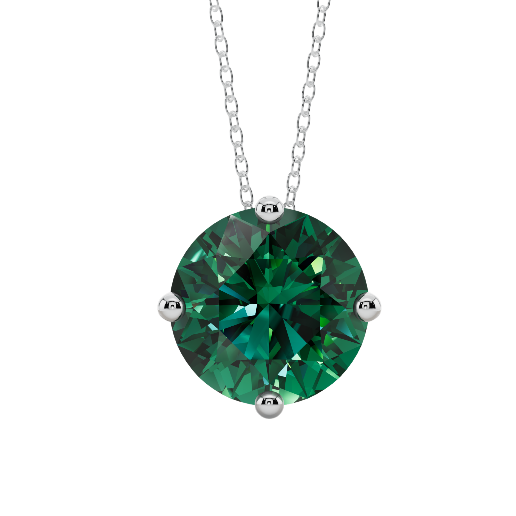 Green Round Solitaire 925 Silver Necklace | Velmé
