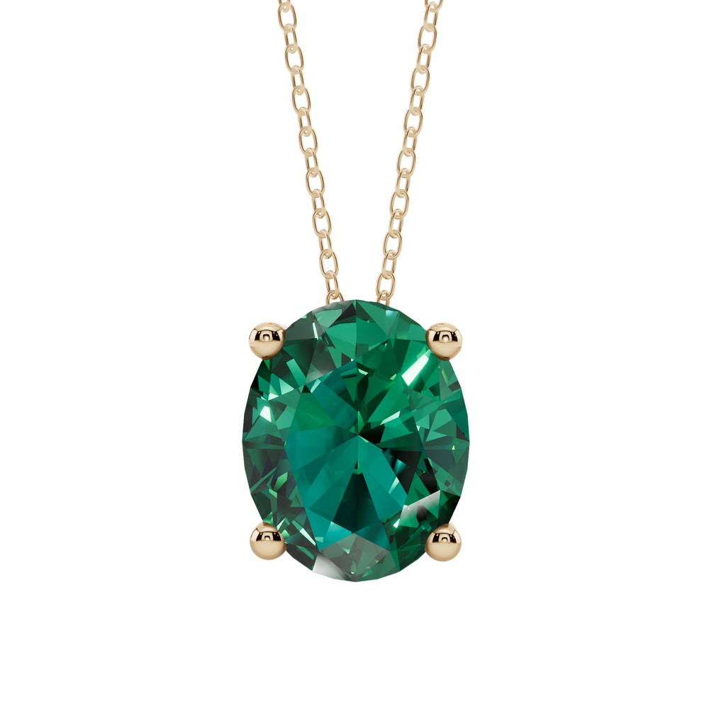 Green Oval Solitaire 925 Silver Necklace | Velmé