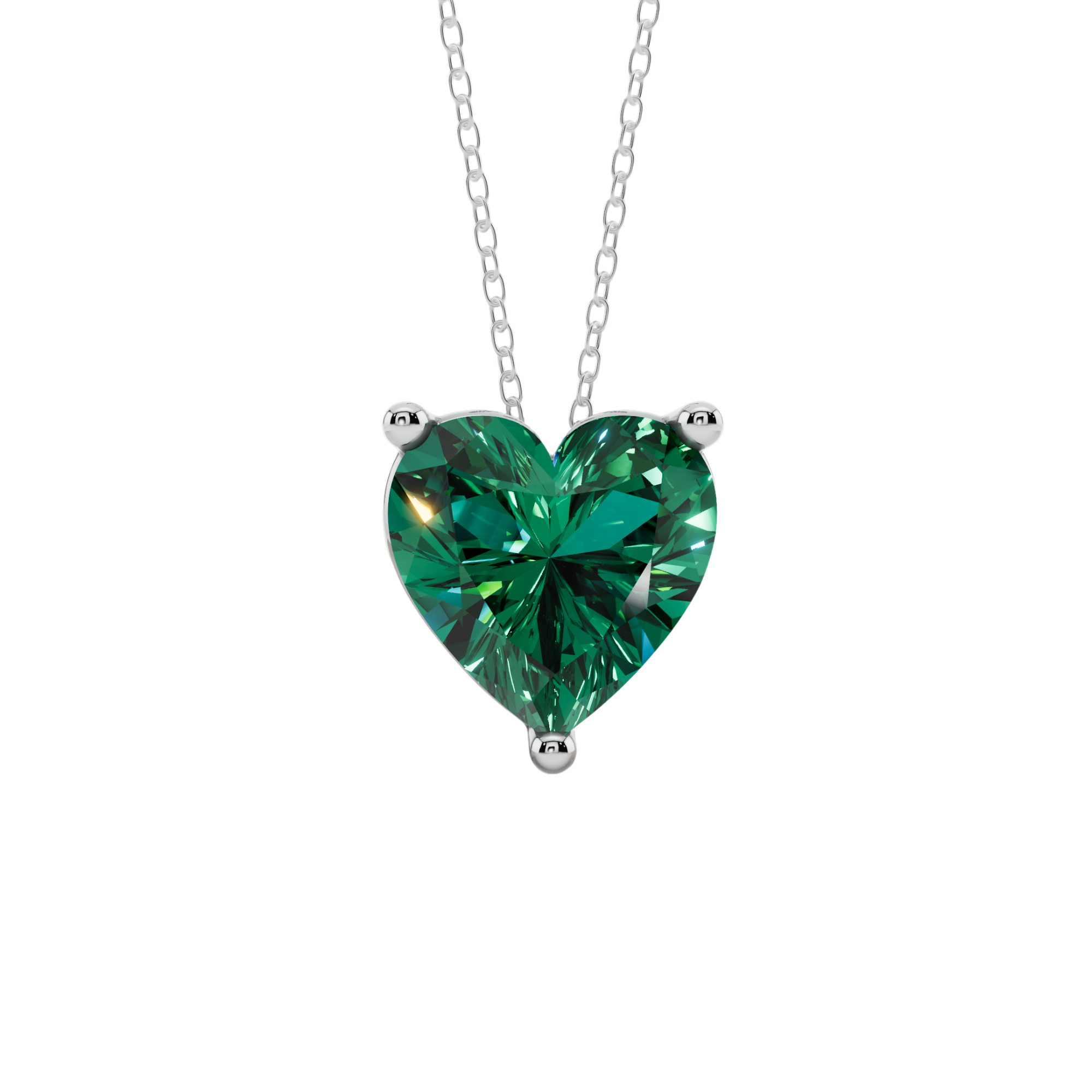 Green Heart Solitaire 925 Silver Necklace | Velmé