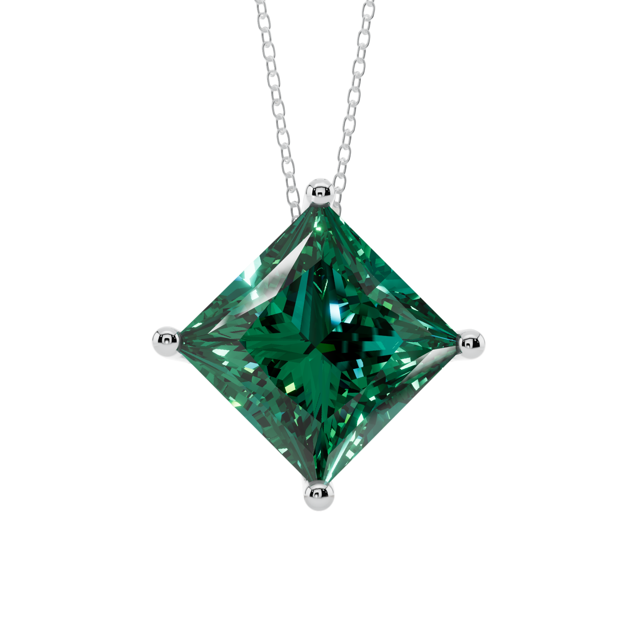 Green Bold Princess Solitaire 925 Silver Necklace | Velmé