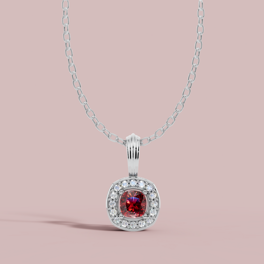 Liham Red Cushion 925 Pure Silver Necklace My Store