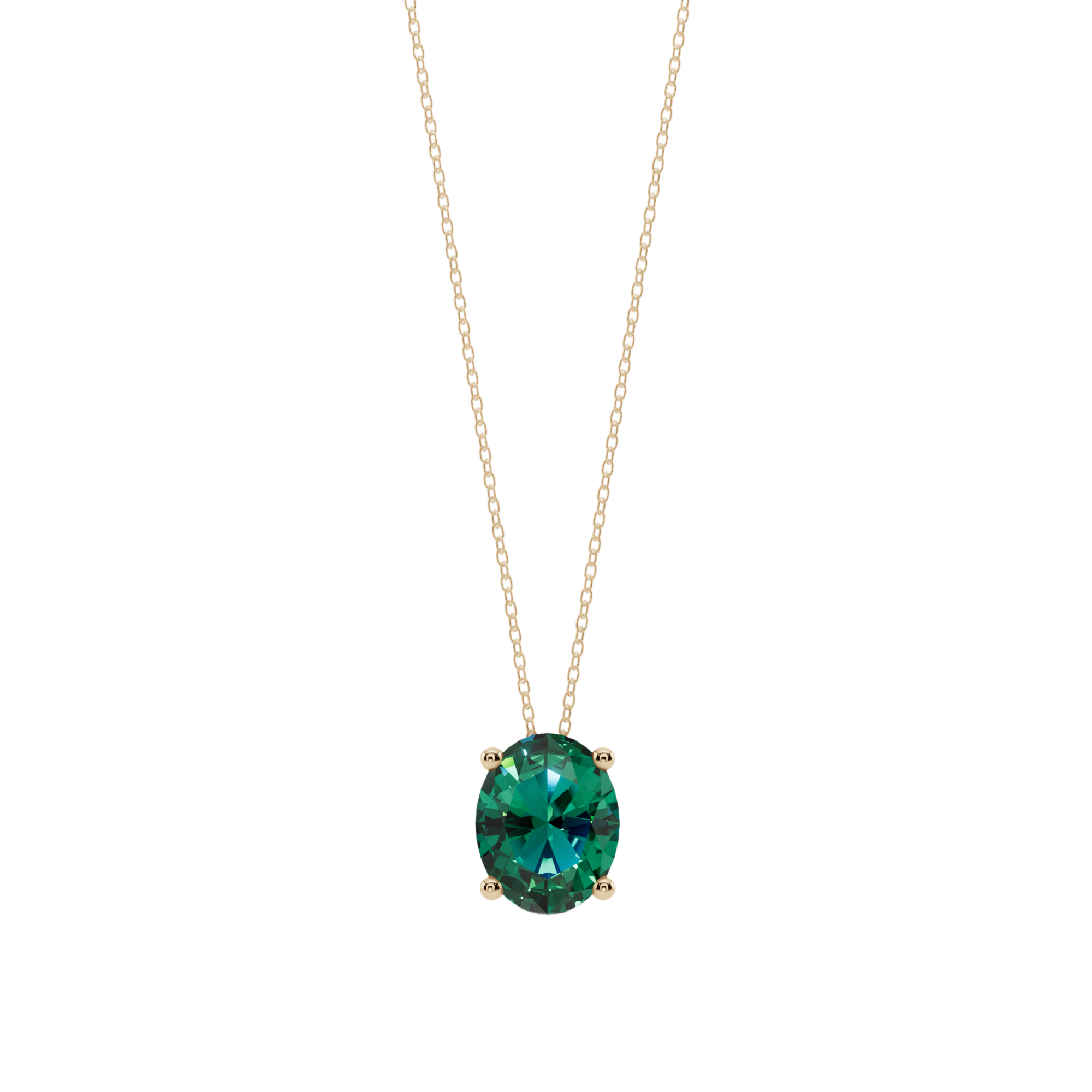 Green Oval Solitaire 925 Silver Necklace | Velmé