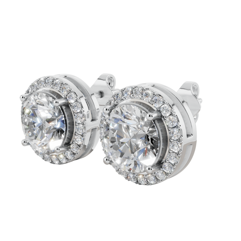 Queens Halo Solitaire Round Earrings | Velmé