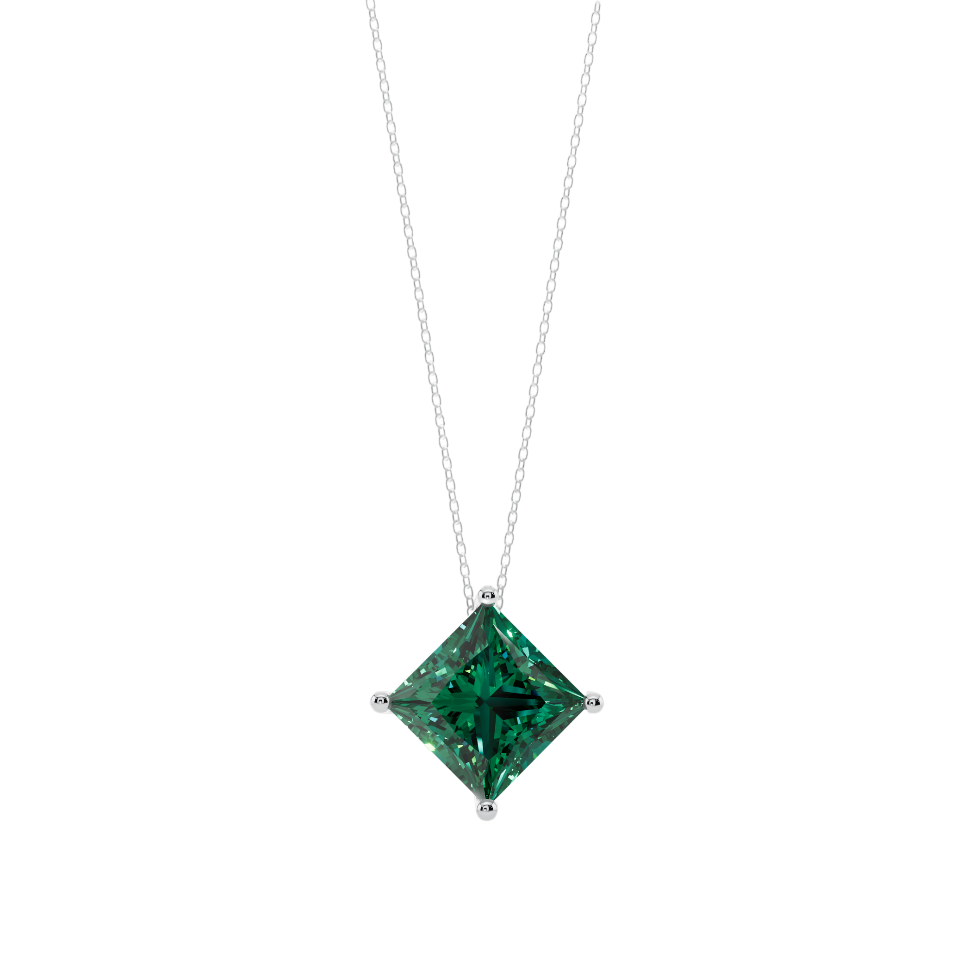 Green Bold Princess Solitaire 925 Silver Necklace | Velmé