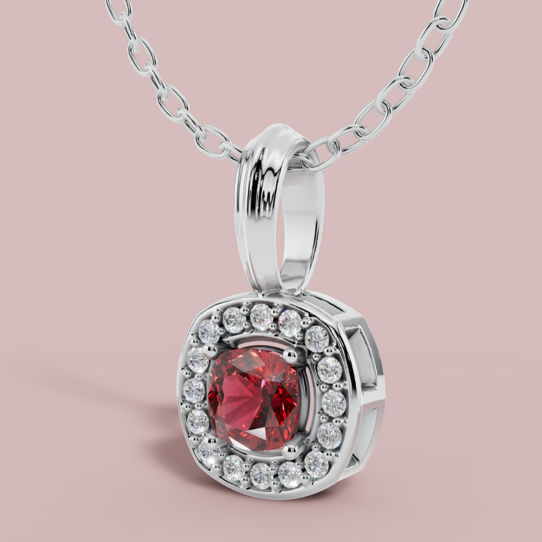 Liham Red Cushion 925 Pure Silver Necklace My Store