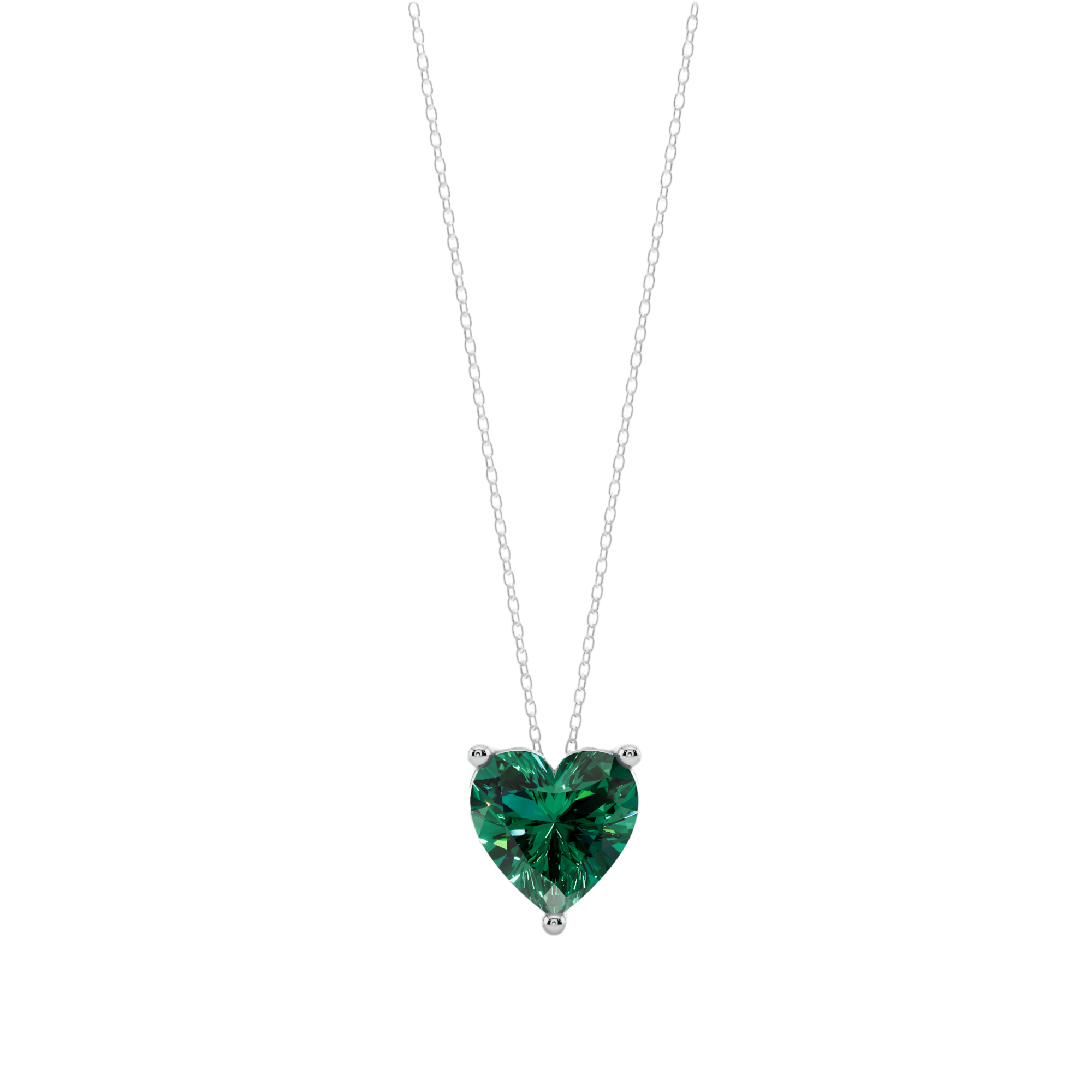 Green Heart Solitaire 925 Silver Necklace | Velmé