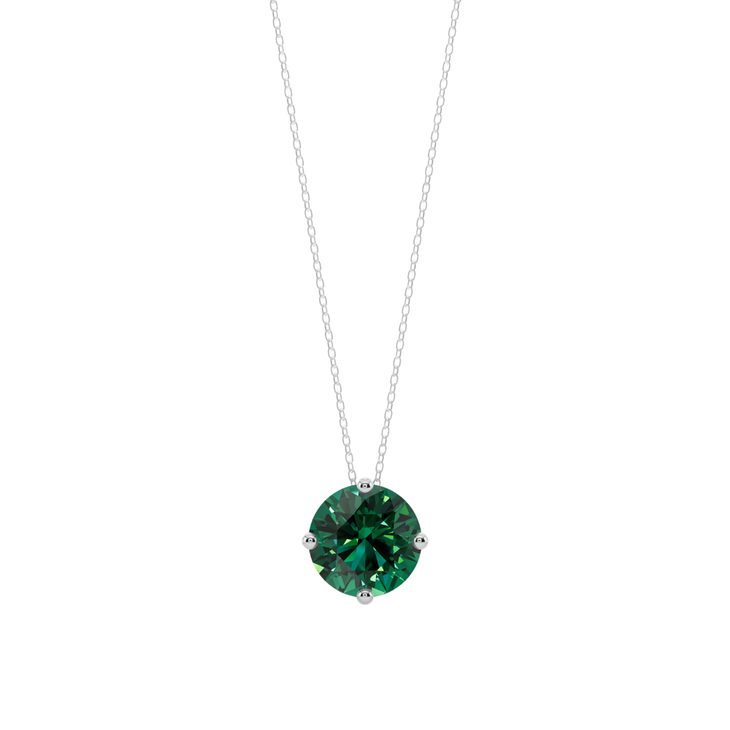 Green Round Solitaire 925 Silver Necklace | Velmé