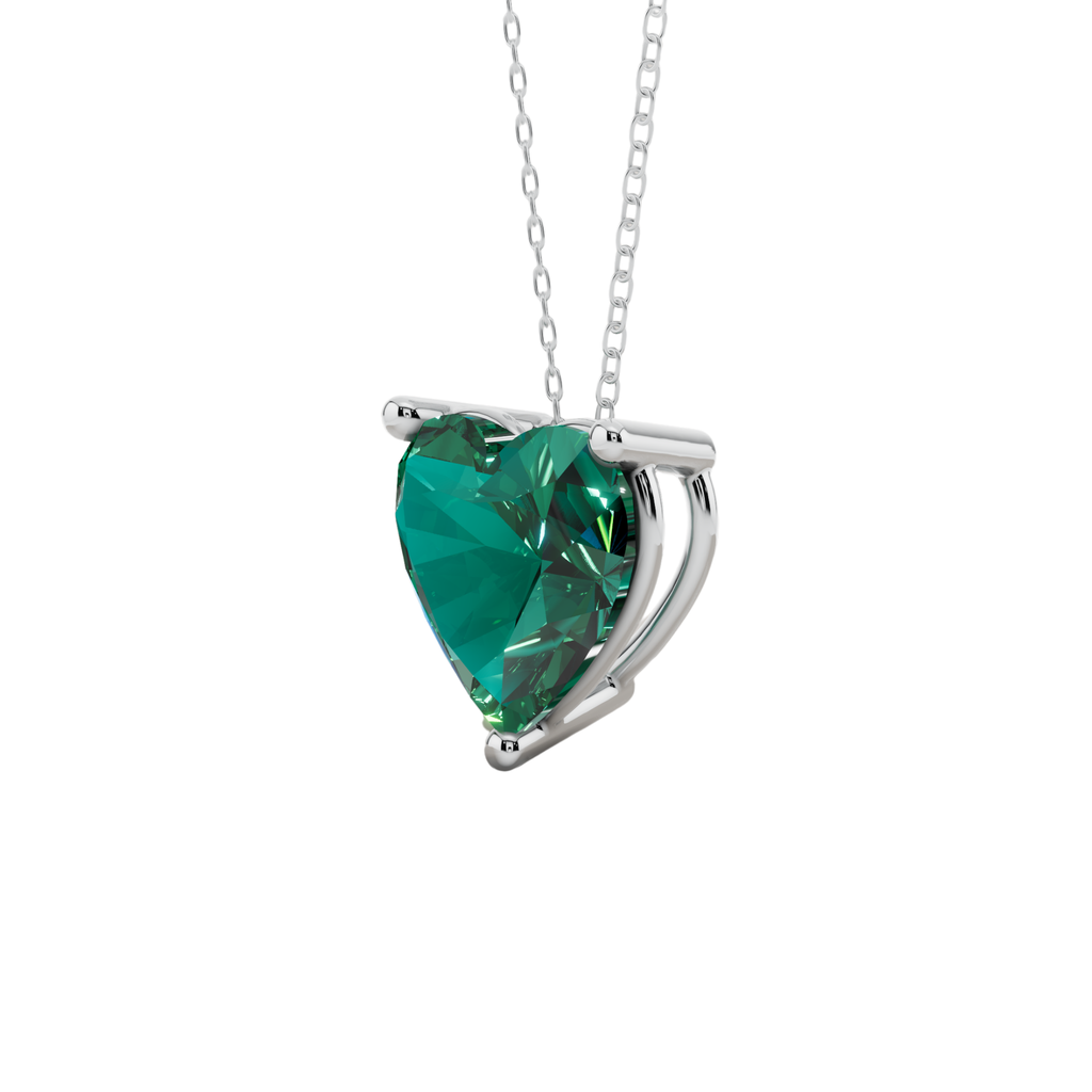 Green Heart Solitaire 925 Silver Necklace | Velmé