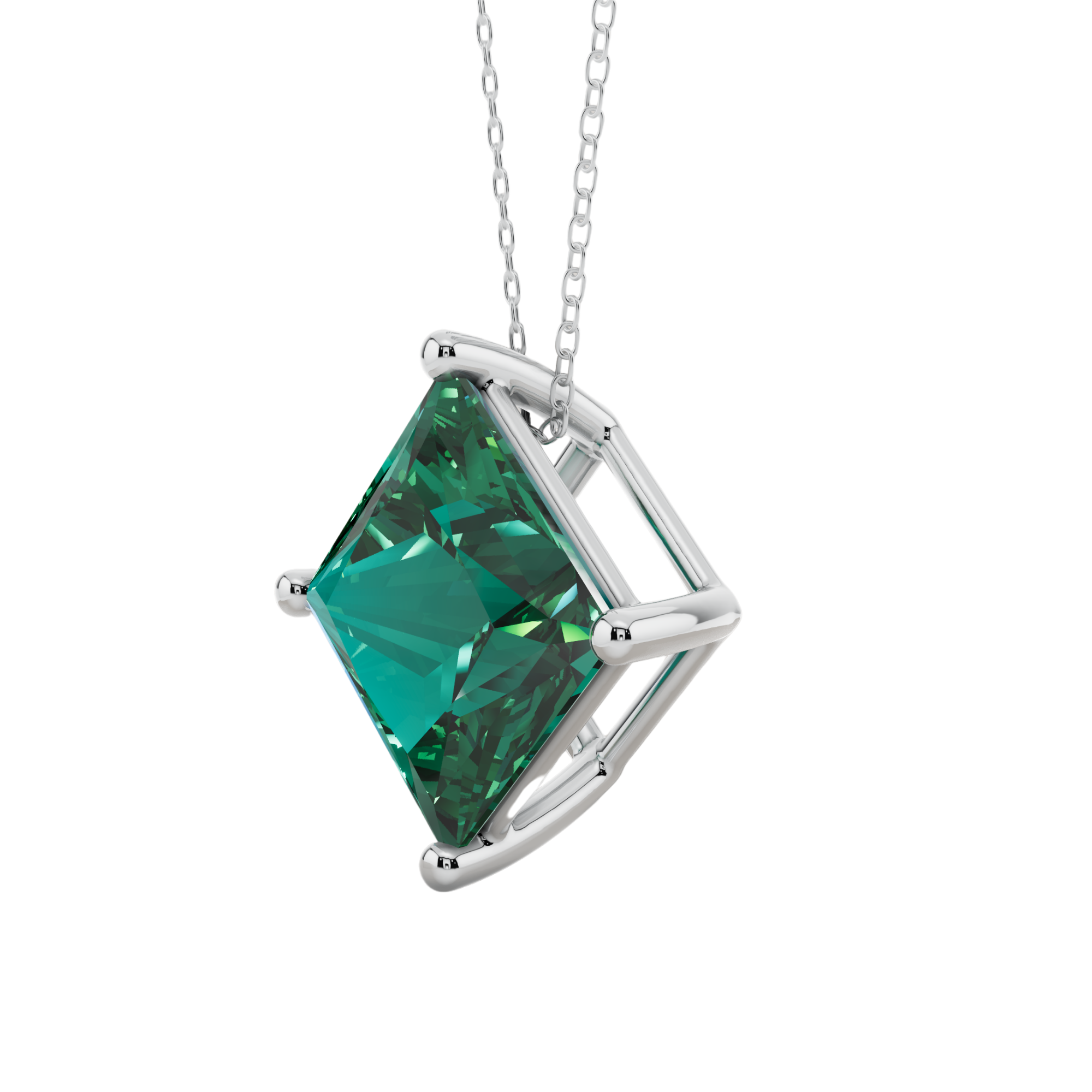 Green Bold Princess Solitaire 925 Silver Necklace | Velmé