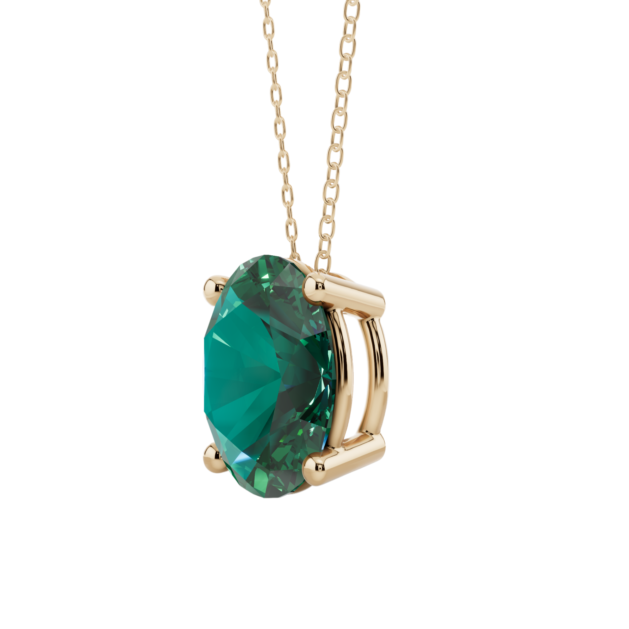 Green Oval Solitaire 925 Silver Necklace | Velmé