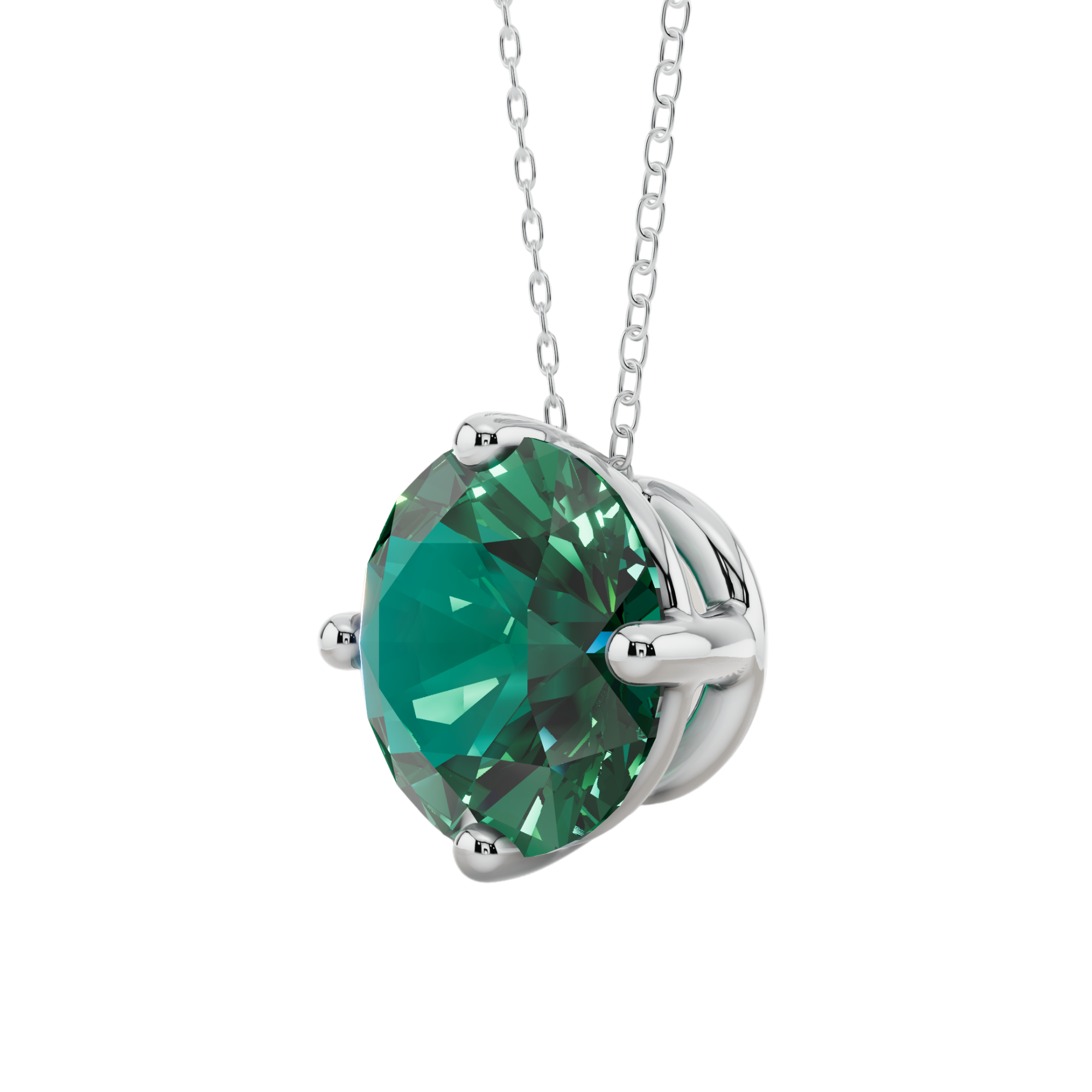 Green Round Solitaire 925 Silver Necklace | Velmé