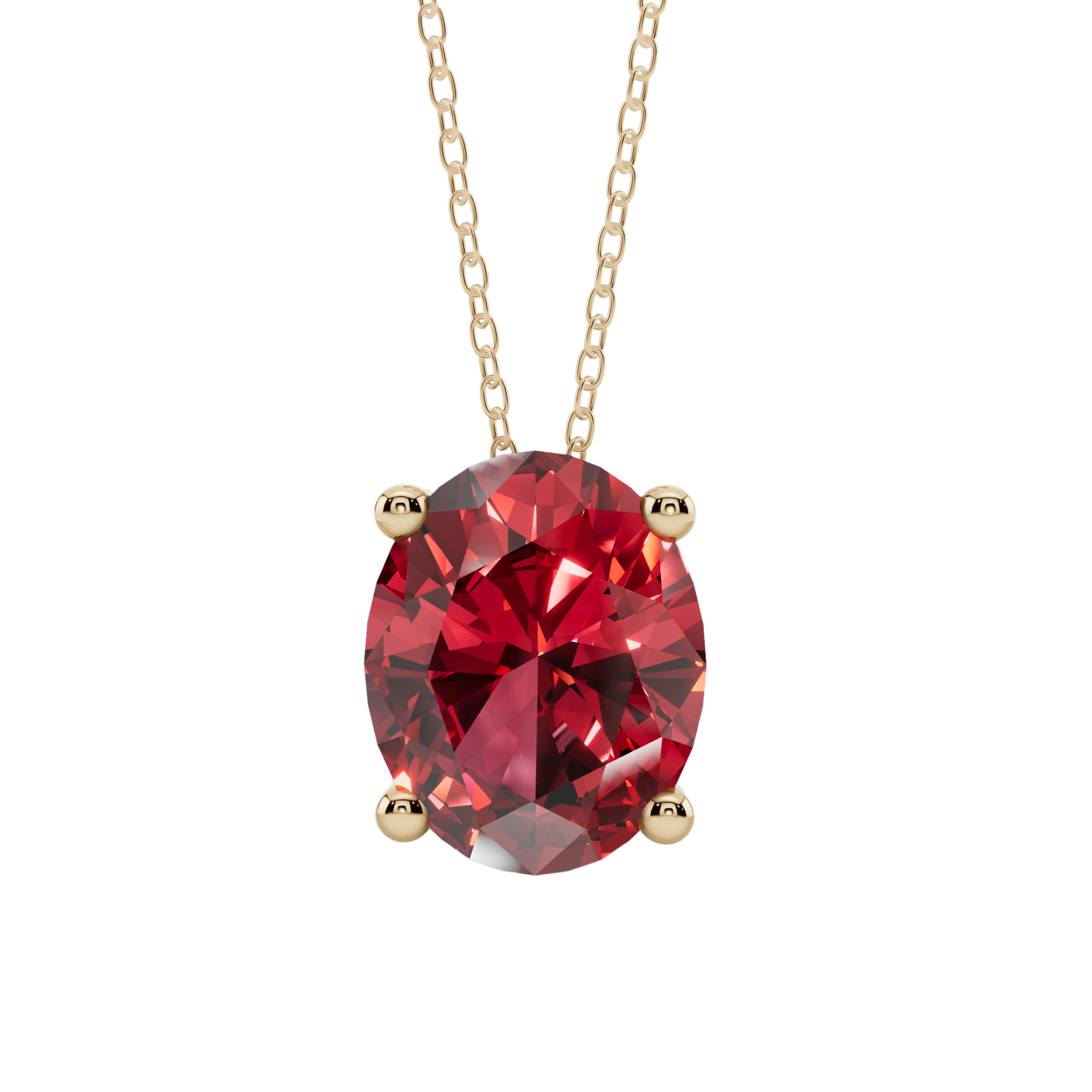 Red Oval Solitaire 925 Silver Necklace | Velmé