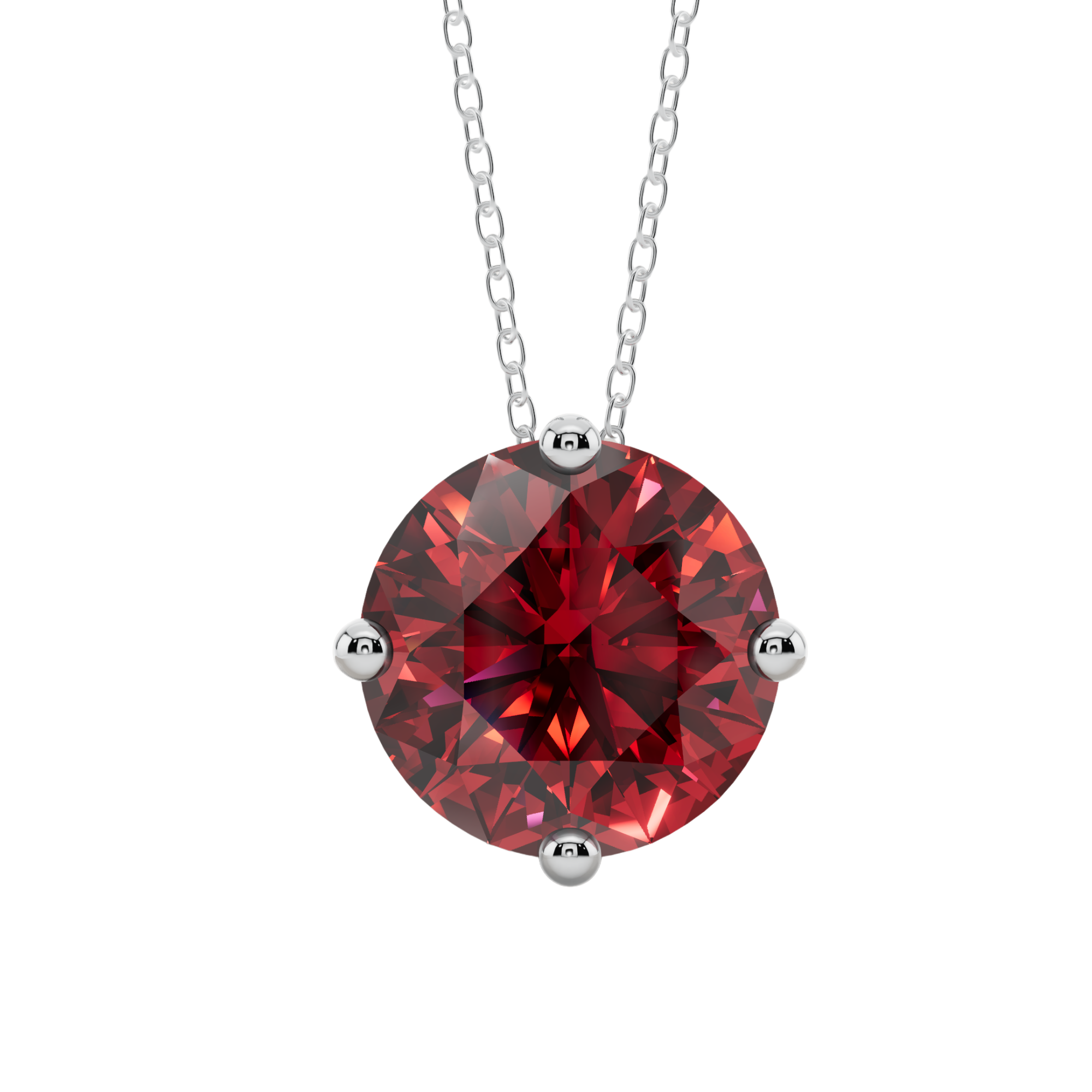 Red Round Solitaire 925 Silver Necklace | Velmé