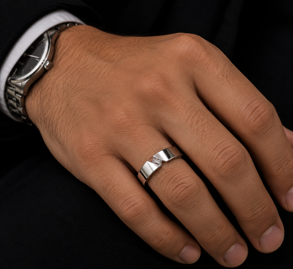 Modern Baguette Cut Men’s 925 Silver Ring | Velmé