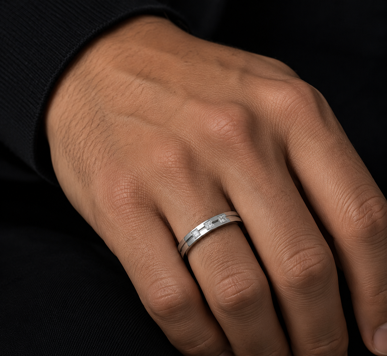 Trinity Princess Cut Men’s 925 Silver Ring | Velmé