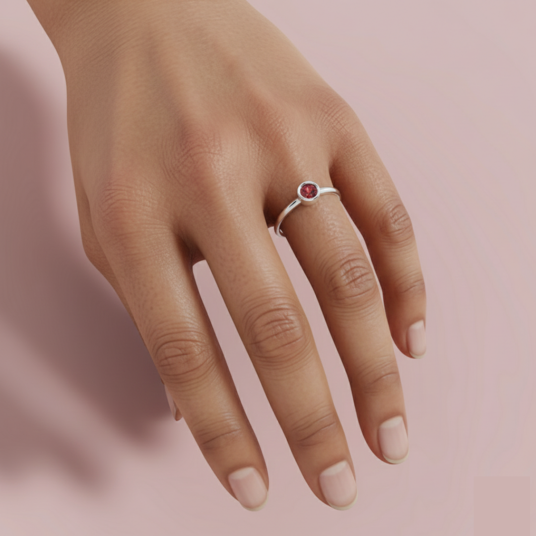 Tressa Red Round 925 Pure Silver Ring My Store