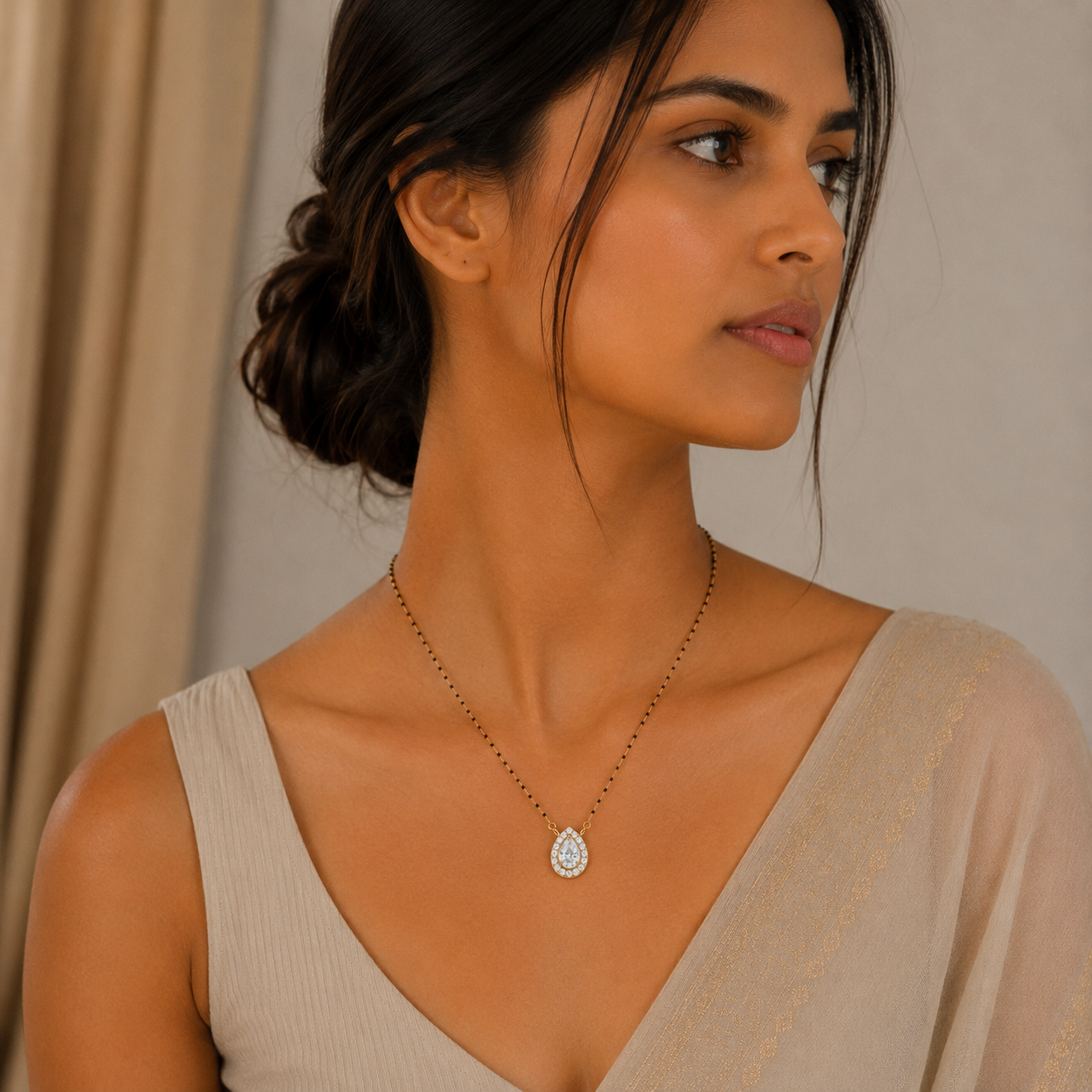 Luna Pear 925 Silver Mangalsutra | Velmé