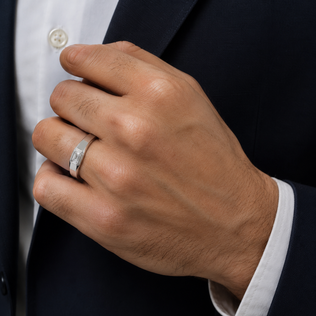 Emerald Cut Solitaire Men’s 925 Silver Ring | Velmé