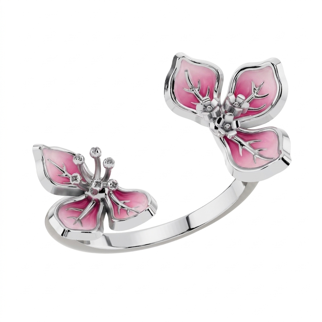 Bougainvillea Bloom 925 Silver Open Ring | Velmé