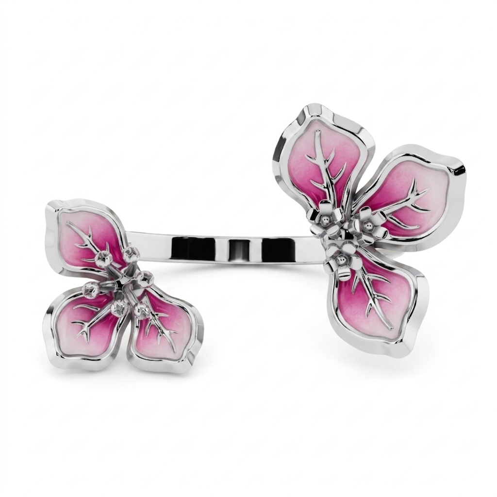 Bougainvillea Bloom 925 Silver Open Ring | Velmé