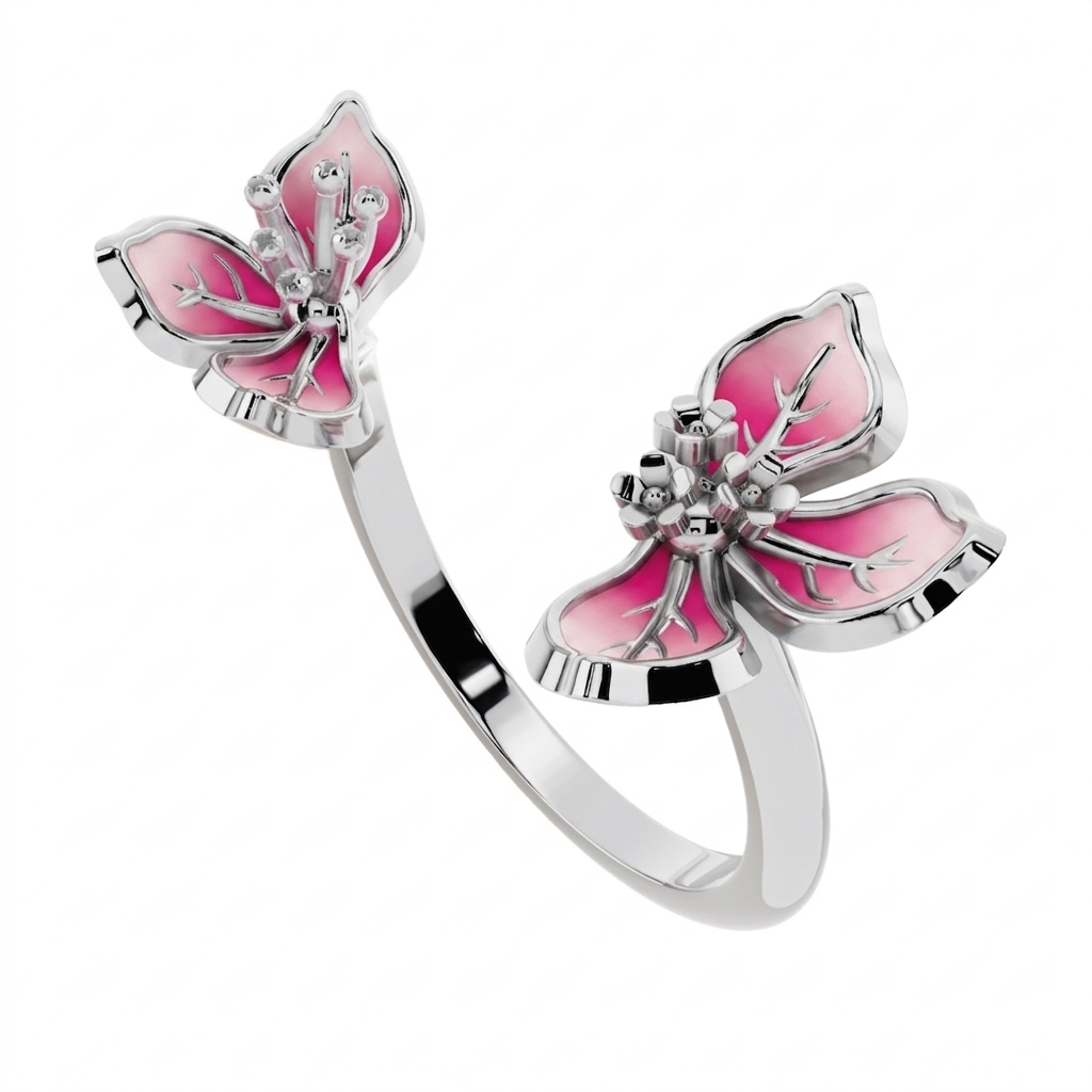 Bougainvillea Bloom 925 Silver Open Ring | Velmé