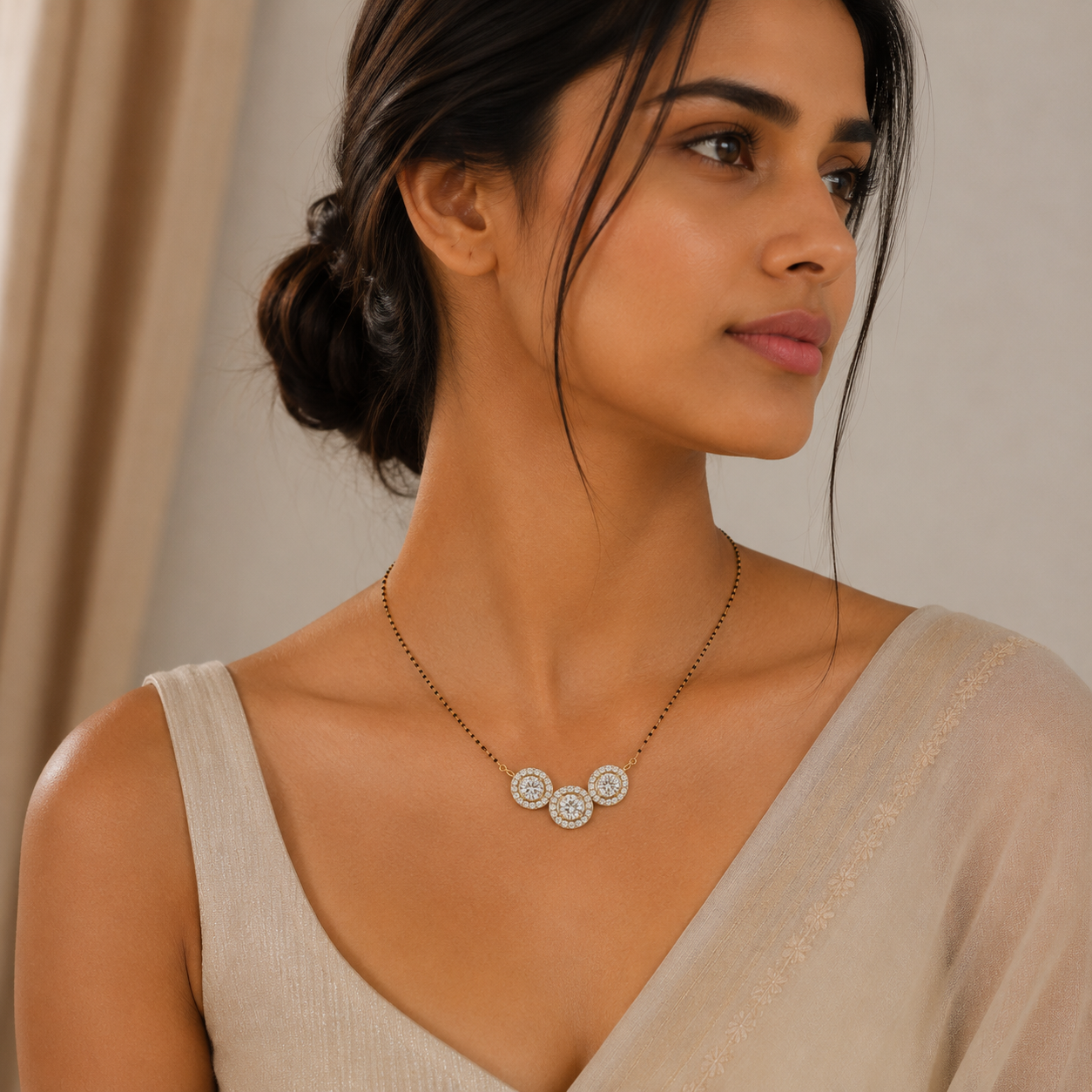 Trio Halo 925 Silver Mangalsutra | Velmé