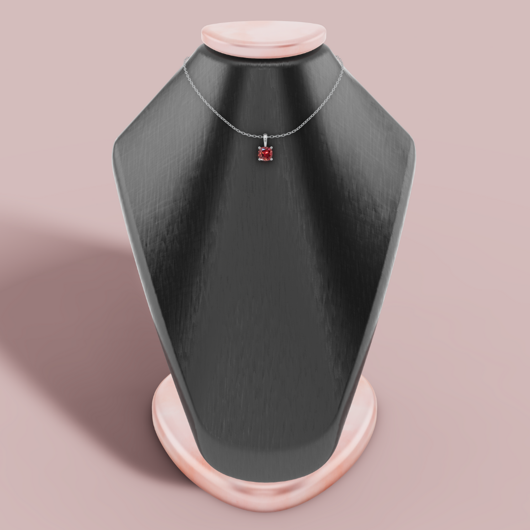 Sevana Red Cushion Solitaire 925 Pure Silver Necklace My Store