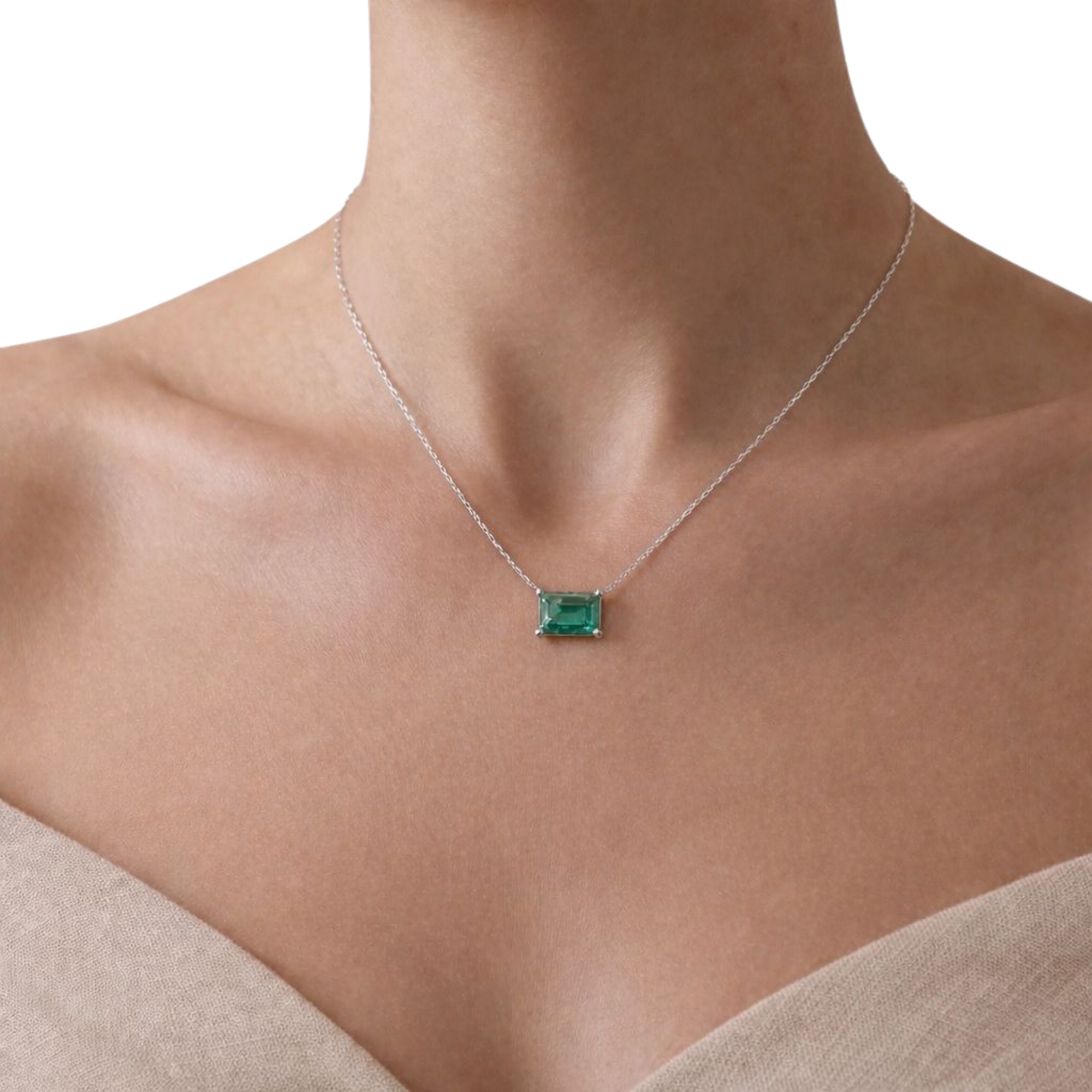 Green Emerald Solitaire 925 Silver Necklace | Velmé