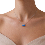 Blue Emerald Solitaire 925 Silver Necklace | Velmé