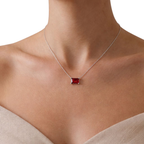 Red Emerald Solitaire 925 Silver Necklace | Velmé