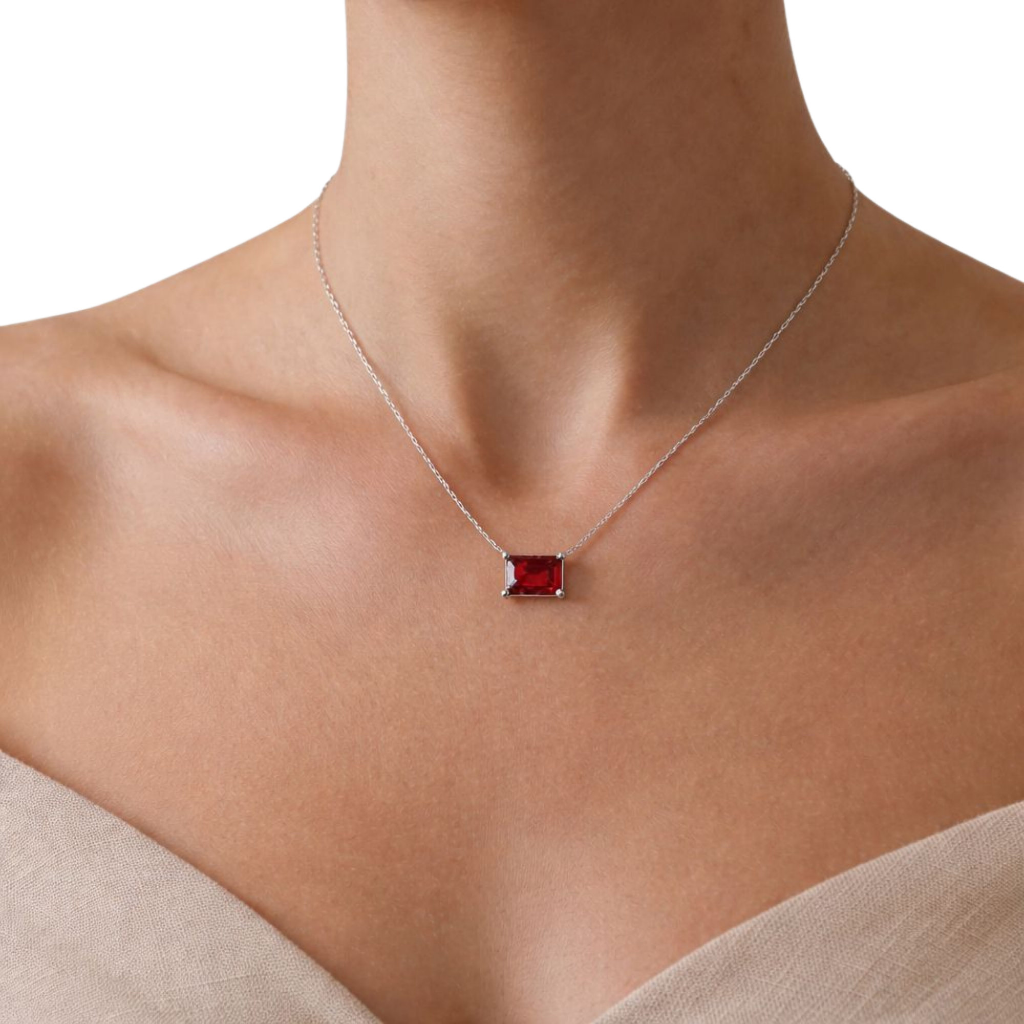 Red Emerald Solitaire 925 Silver Necklace | Velmé