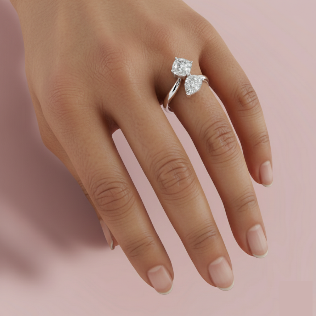 Pear & Cushion Dual Solitaire 925 Pure Silver  Ring My Store